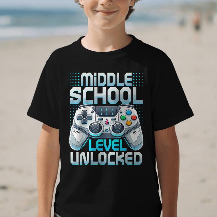 First Day Of Middle School Level Unlocked Back To School Graphic Kid T-Shirt