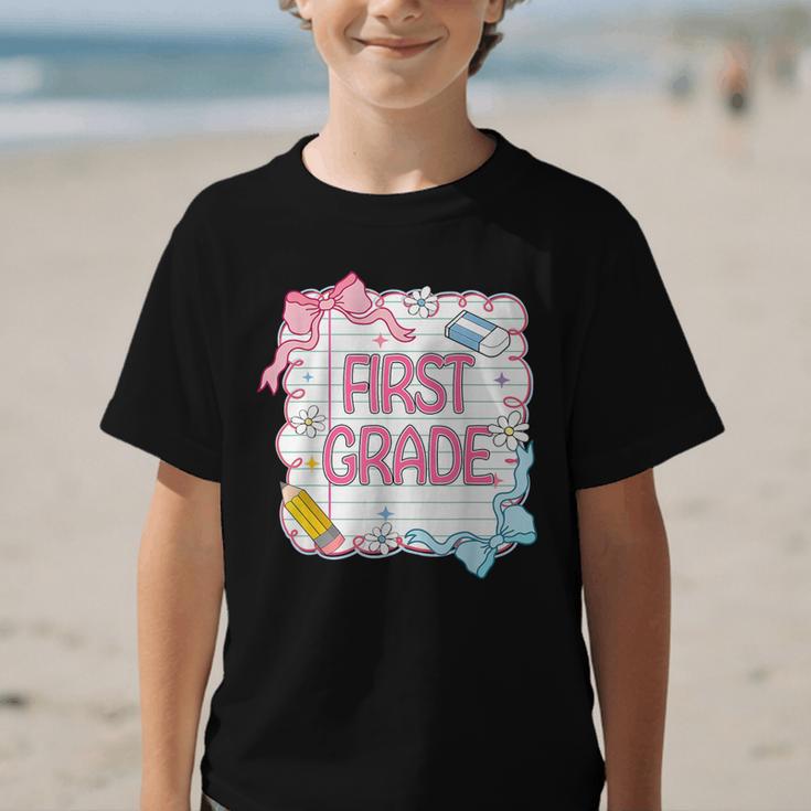 First Grade Back To School Girls Kids Coquette Bows Retro Graphic Kid T-Shirt First Grade Back To School Girls Kids Coquette Bows Retro Graphic Kid T-Shirt