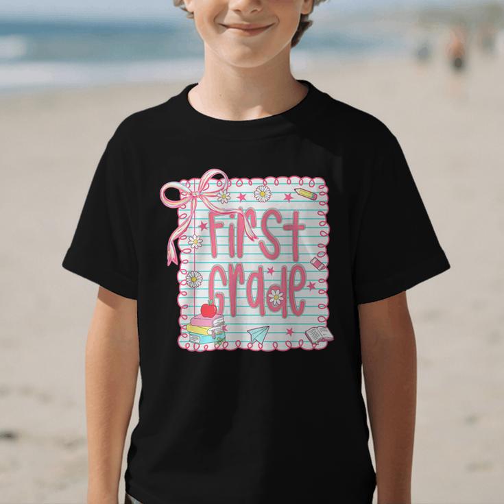 First Grade Coquette Bow Pink Preppy Back To School Girls Graphic Kid T-Shirt First Grade Coquette Bow Pink Preppy Back To School Girls Graphic Kid T-Shirt