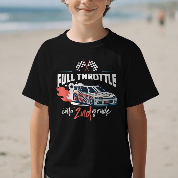 Full Throttle Into Second 2nd Grade Race Car Back To School Graphic Kid T-Shirt