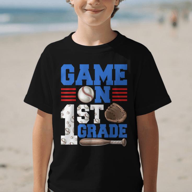 Game On First Grade Boy Baseball Back To School Graphic Kid T-Shirt Game On First Grade Boy Baseball Back To School Graphic Kid T-Shirt