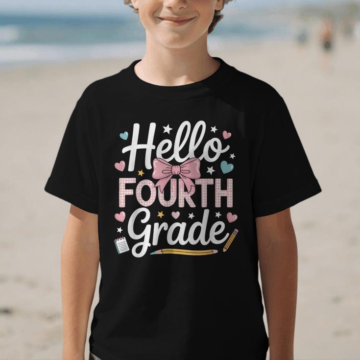 Hello Fourth Grade Back To School Girl Hearts Pink Bow Kids Graphic Kid T-Shirt Hello Fourth Grade Back To School Girl Hearts Pink Bow Kids Graphic Kid T-Shirt