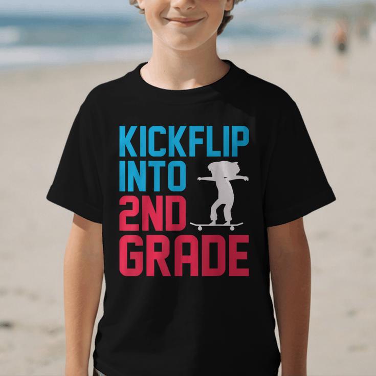 Kickflip Into 2nd Grade Skateboard Lover Back To School Graphic Kid T-Shirt