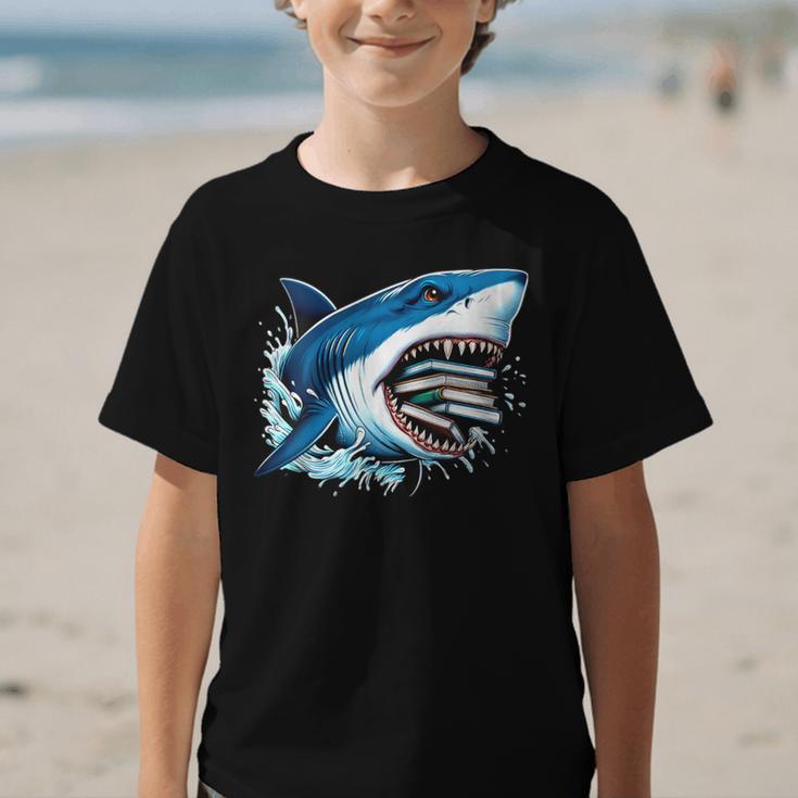 Kids Shark With School Books Back To School Shark Lovers Graphic Kid T-Shirt Kids Shark With School Books Back To School Shark Lovers Graphic Kid T-Shirt