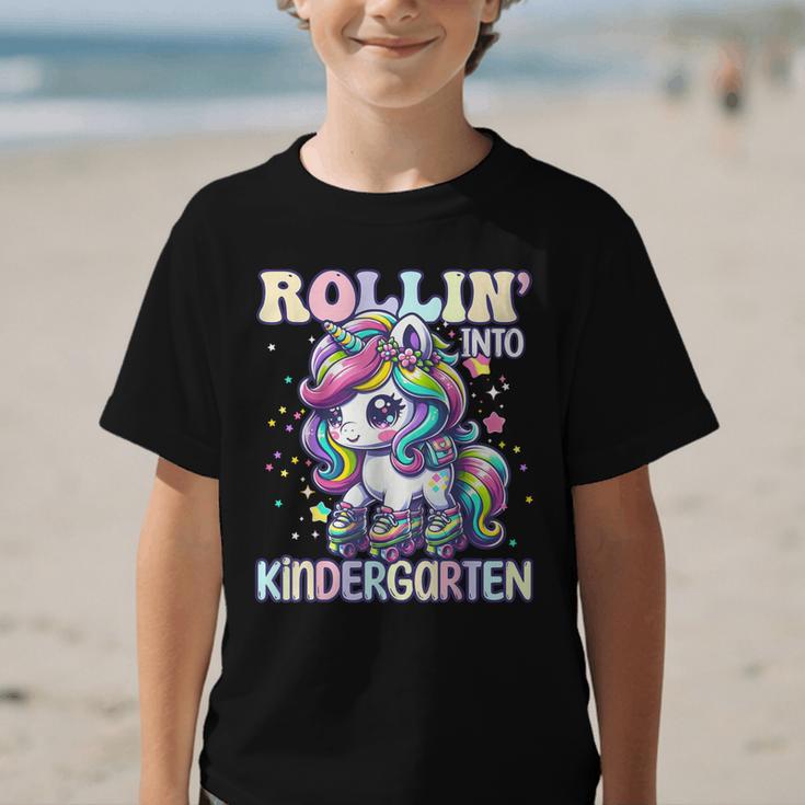 Kindergarten Back To School First Day Girls Rollin Unicorn Graphic Kid T-Shirt