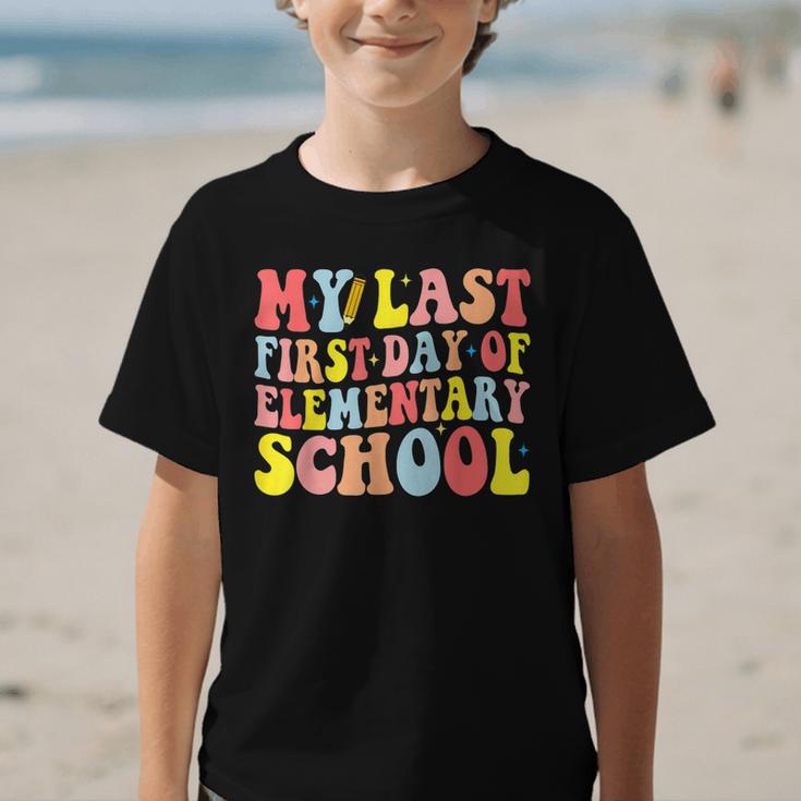 My Last First Day Of Elementary School Groovy Back To School Graphic Kid T-Shirt My Last First Day Of Elementary School Groovy Back To School Graphic Kid T-Shirt