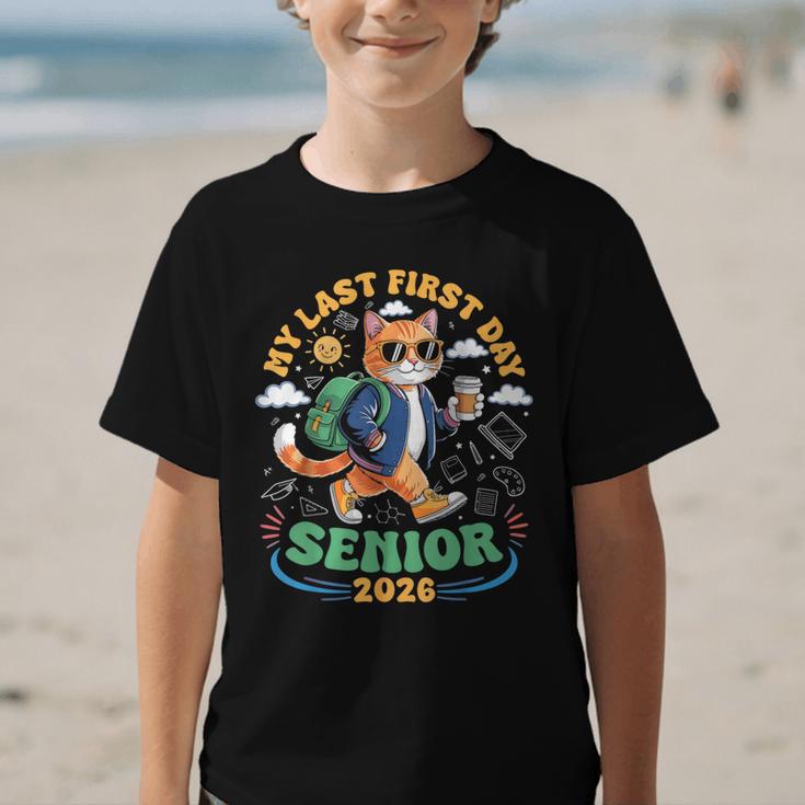 My Last First Day Senior 2026 Cat Back To School Graphic Kid T-Shirt My Last First Day Senior 2026 Cat Back To School Graphic Kid T-Shirt
