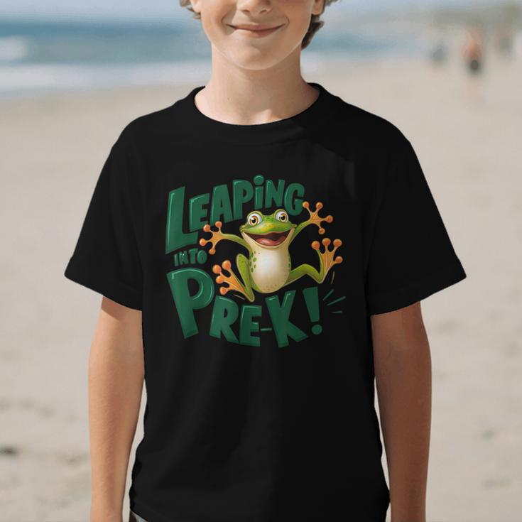 Leaping Into Pre-K Jumping Tree Frog Back To School Fun Graphic Kid T-Shirt Leaping Into Pre-K Jumping Tree Frog Back To School Fun Graphic Kid T-Shirt