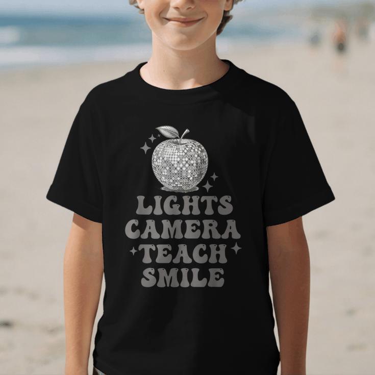 Lights Camera Teach Smile Disco-Ball Back To School Outfit Graphic Kid T-Shirt Lights Camera Teach Smile Disco-Ball Back To School Outfit Graphic Kid T-Shirt