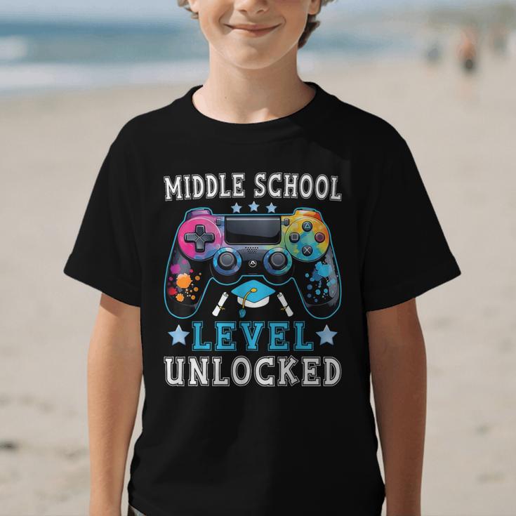 Middle School Level Unlocked Gamer First Day Back To School Graphic Kid T-Shirt