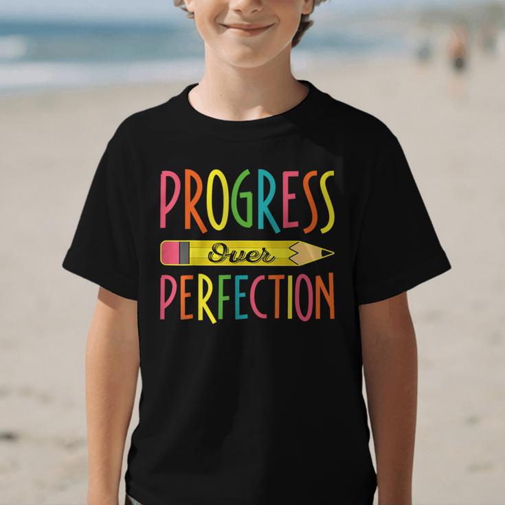 Motivational Quotes Back To School Progress Over Perfection Graphic Kid T-Shirt Motivational Quotes Back To School Progress Over Perfection Graphic Kid T-Shirt