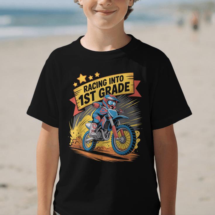 Motocross Dirt Bike Back To School Racing Into 1st Grade Graphic Kid T-Shirt