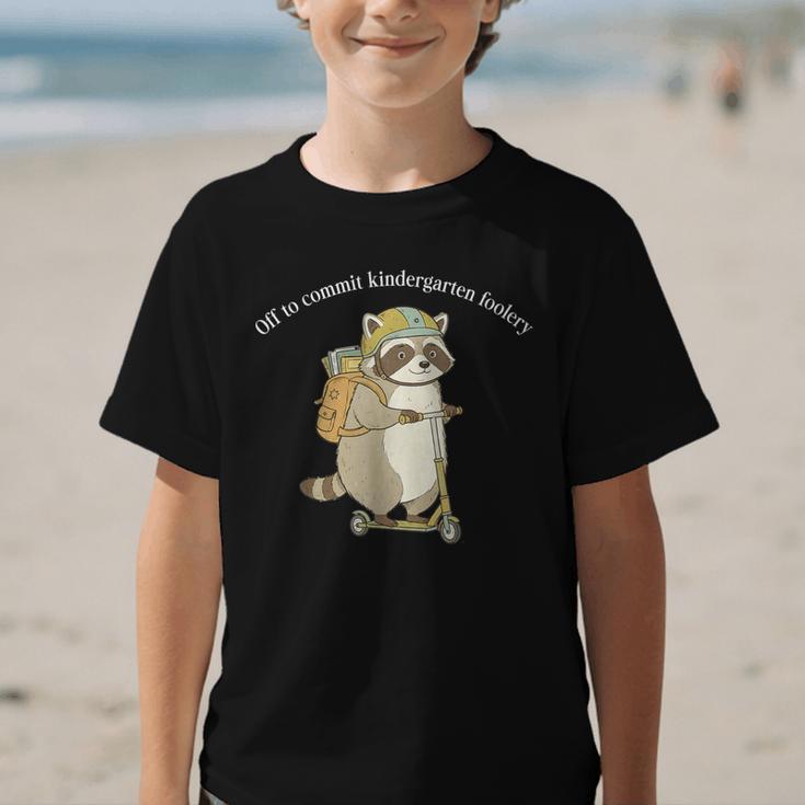 Off To Commit Kindergarten Foolery Raccoon Back To School Graphic Kid T-Shirt Off To Commit Kindergarten Foolery Raccoon Back To School Graphic Kid T-Shirt