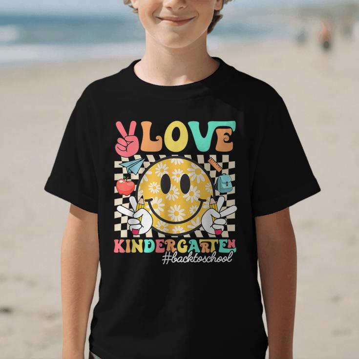 Peace Love Kindergarten Smile Face Back To School Girls Kids Graphic Kid T-Shirt Peace Love Kindergarten Smile Face Back To School Girls Kids Graphic Kid T-Shirt