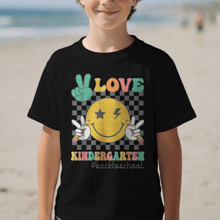 Peace Love Kindergarten Smile Face Hippie Back To School Graphic Kid T-Shirt