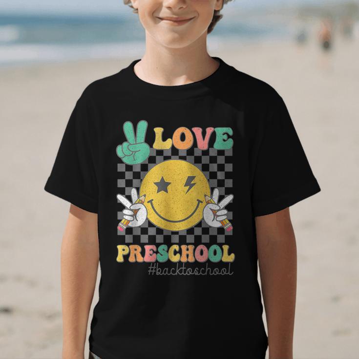 Peace Love Preschool Smile Face Back To School PRESCHOOL Graphic Kid T-Shirt