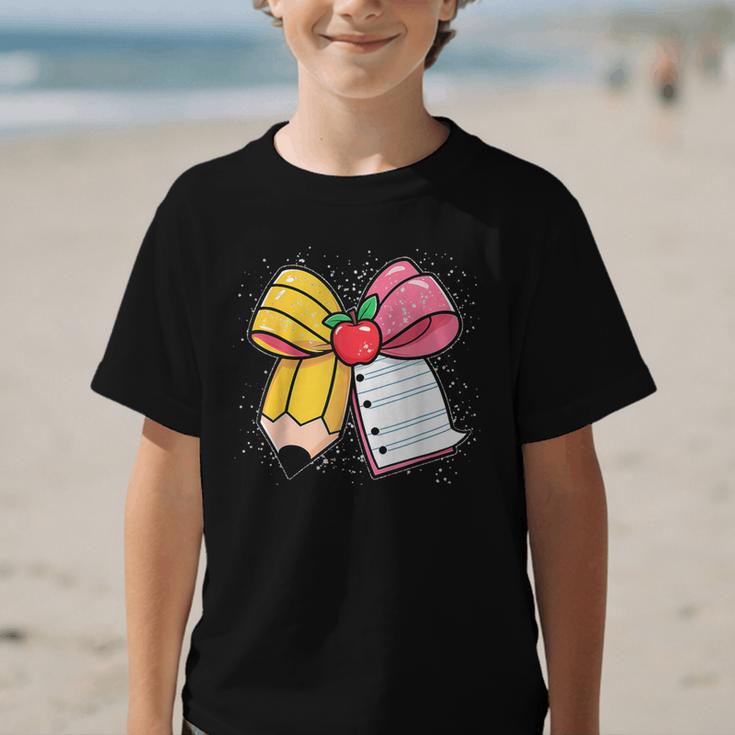 Pencil Coquette Bow Happy First Day Of School Back To School Graphic Kid T-Shirt Pencil Coquette Bow Happy First Day Of School Back To School Graphic Kid T-Shirt