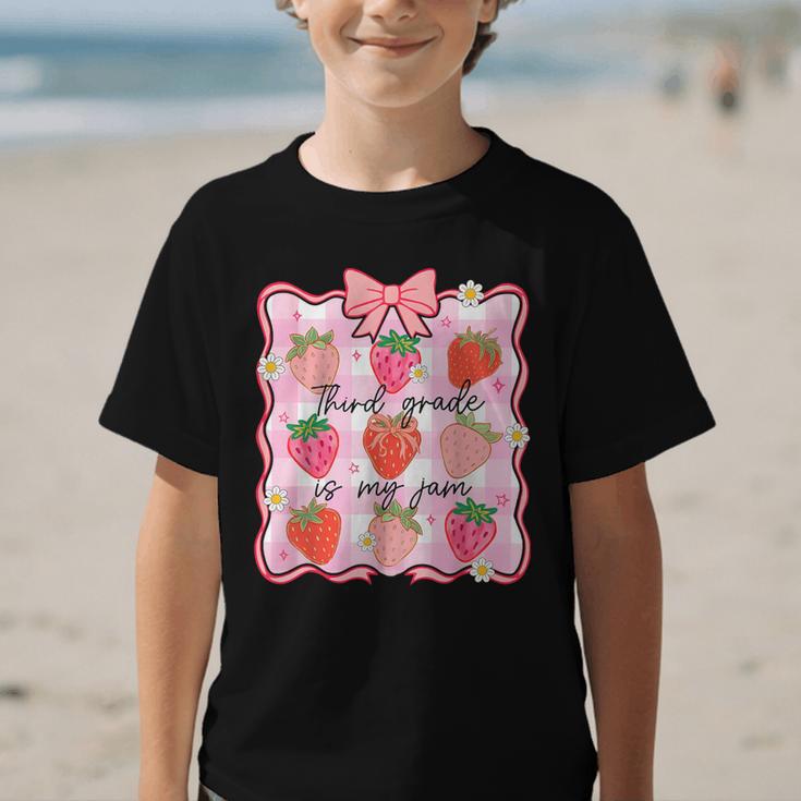 Preppy Back To School 3rd Grade Is My Jam Strawberry Bow Graphic Kid T-Shirt Preppy Back To School 3rd Grade Is My Jam Strawberry Bow Graphic Kid T-Shirt