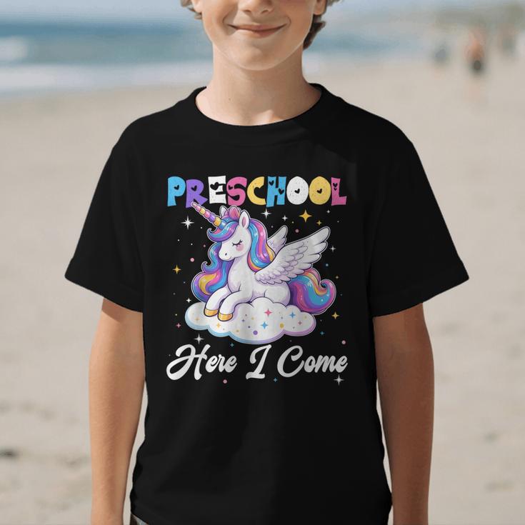 Preschool Here I Come Unicorn Back To School Girl Student Graphic Kid T-Shirt Preschool Here I Come Unicorn Back To School Girl Student Graphic Kid T-Shirt
