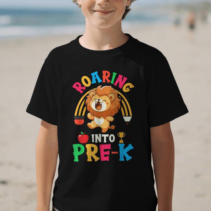 Roaring Into Pre-Kindergarten Lion Pre K Back To School Graphic Kid T-Shirt Roaring Into Pre-Kindergarten Lion Pre K Back To School Graphic Kid T-Shirt