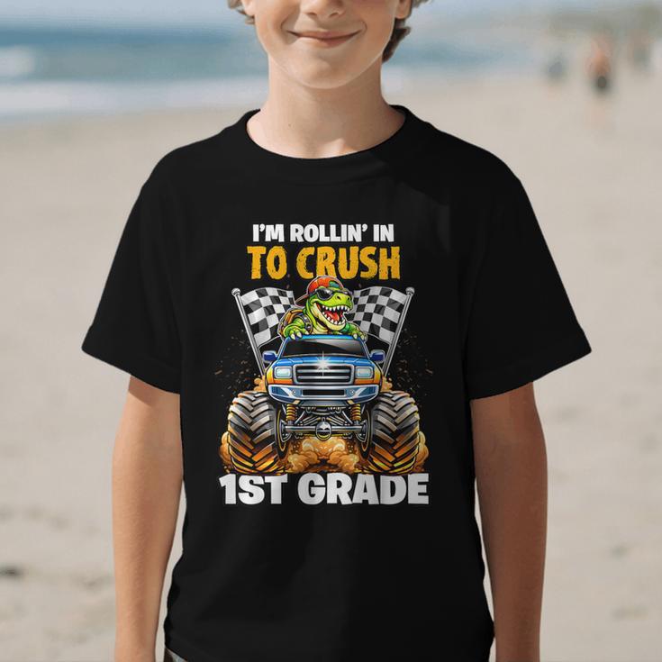 Rollin Crush Dinosaur Monster Truck Back To School 1st Grade Graphic Kid T-Shirt Rollin Crush Dinosaur Monster Truck Back To School 1st Grade Graphic Kid T-Shirt