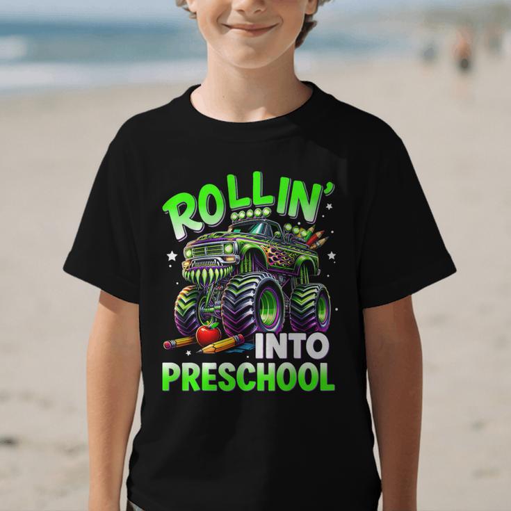 Rollin' Into Preschool Monster Truck Back To School Boys Graphic Kid T-Shirt