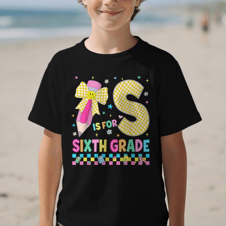 S Is For Sixth Grade Back To School Pencil Bow 6th Grade Kid Graphic Kid T-Shirt