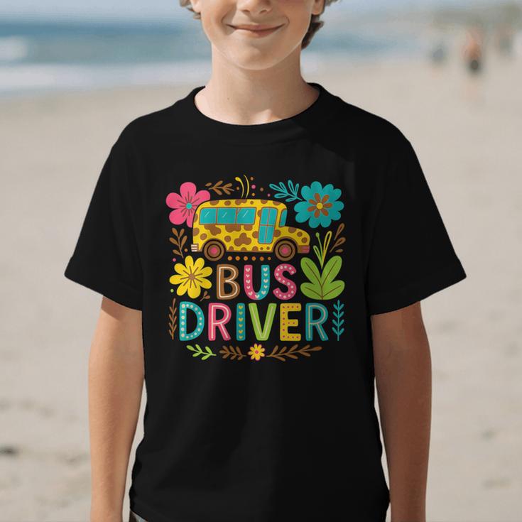 School Bus Driver Boho Floral Leopard Back To School Womens Graphic Kid T-Shirt
