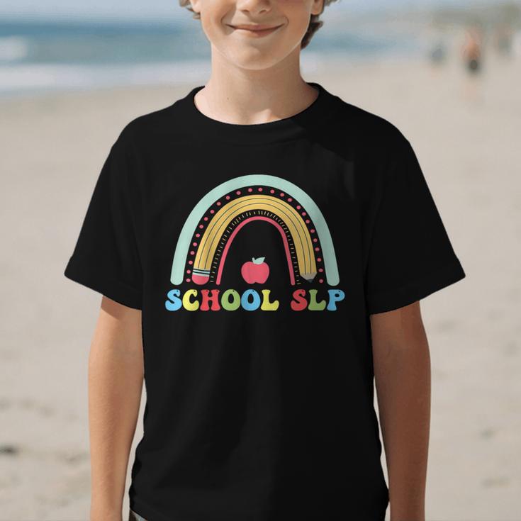 School SLP Rainbow Pencil Back To School Appreciation Graphic Kid T-Shirt
