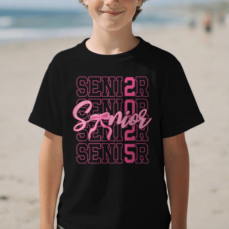 Senior 2025 Coquette Pink Bow Class Of 2025 Back To School Graphic Kid T-Shirt Senior 2025 Coquette Pink Bow Class Of 2025 Back To School Graphic Kid T-Shirt