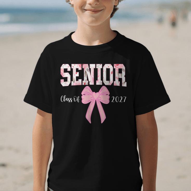 Senior 2027 Floral Pink Bow Back To School Class Of 2027 Graphic Kid T-Shirt Senior 2027 Floral Pink Bow Back To School Class Of 2027 Graphic Kid T-Shirt