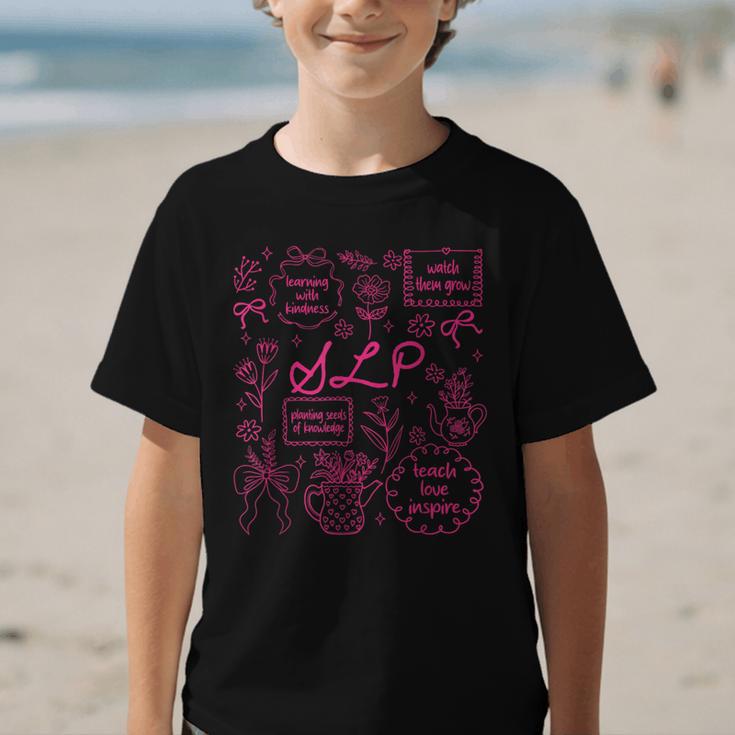 SLP Love Inspire Teach Pink Bow Back To School Graphic Kid T-Shirt SLP Love Inspire Teach Pink Bow Back To School Graphic Kid T-Shirt
