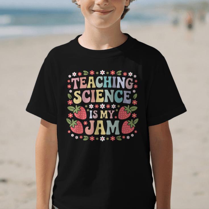Teaching Science Is My Jam Retro Back To School Strawberry Graphic Kid T-Shirt