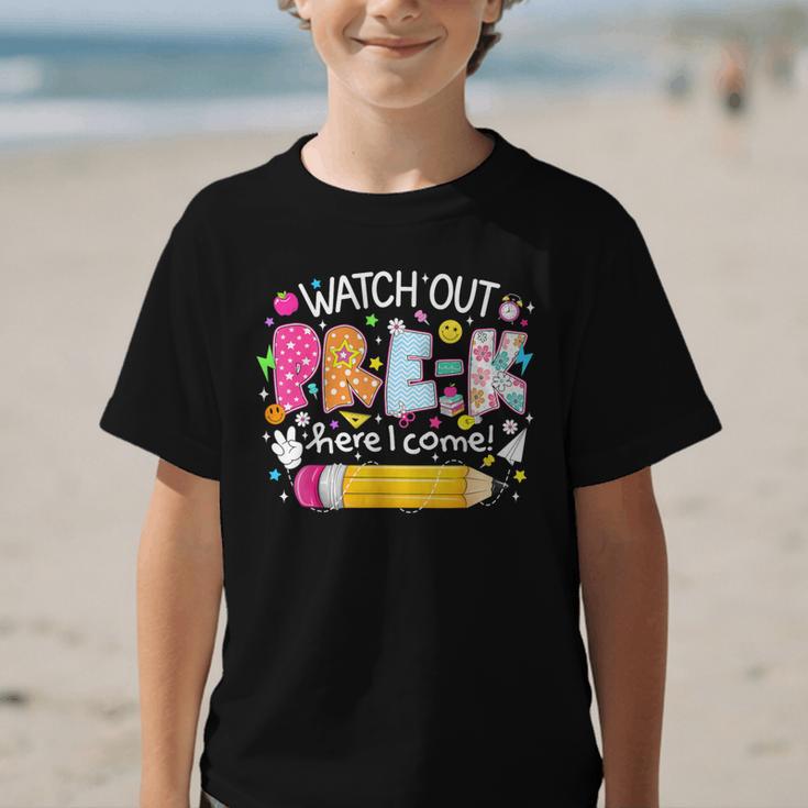 Watch Out Pre-K Here I Come Back To School Boy Girl Kids Graphic Kid T-Shirt