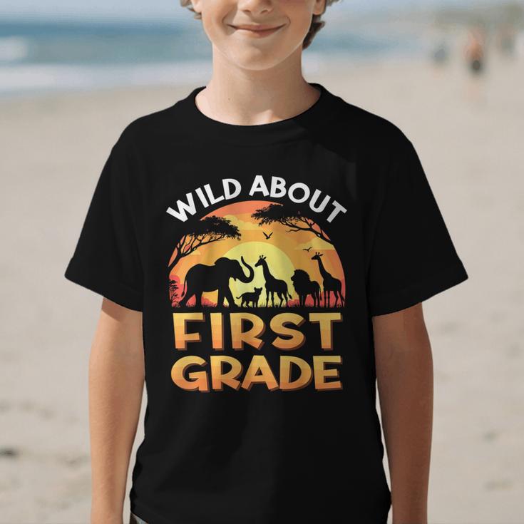 Wild About First Grade Zoo Animals Back To School Safari Graphic Kid T-Shirt Wild About First Grade Zoo Animals Back To School Safari Graphic Kid T-Shirt