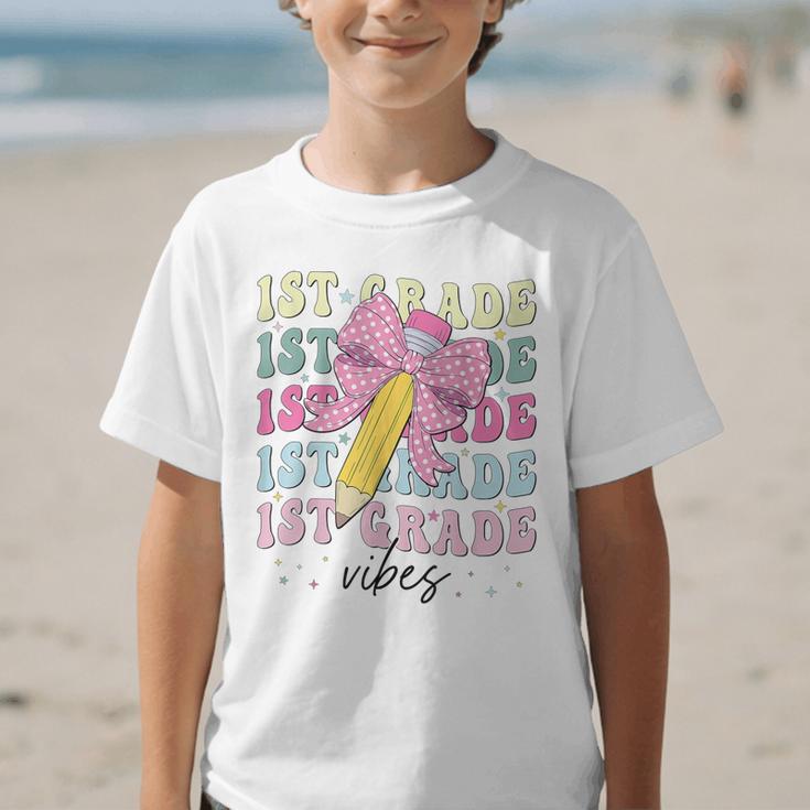 1st Grade Vibes Girl Coquette Bow First Grade Back To School Graphic Kid T-Shirt 1st Grade Vibes Girl Coquette Bow First Grade Back To School Graphic Kid T-Shirt