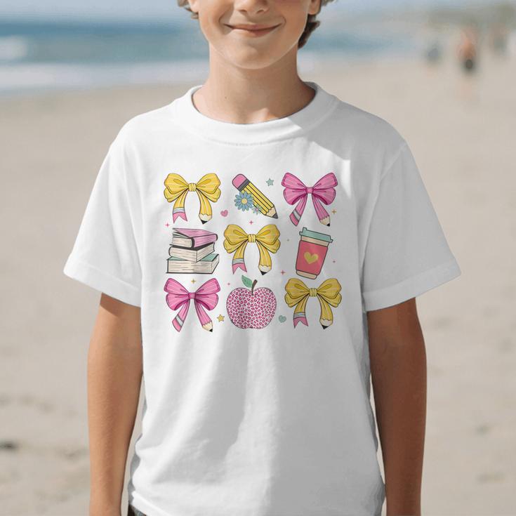 Apple Coquette Bow Books First Day Of School Back To School Graphic Kid T-Shirt Apple Coquette Bow Books First Day Of School Back To School Graphic Kid T-Shirt