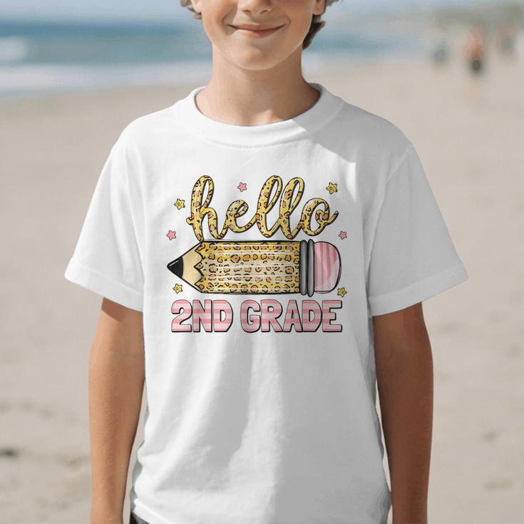 Back To School Hello Second 2nd Grade Leopard Pencil Girl Graphic Kid T-Shirt