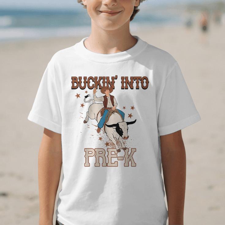 Buckin' Into Pre-K Back To School Cowboy Western Graphic Kid T-Shirt Buckin' Into Pre-K Back To School Cowboy Western Graphic Kid T-Shirt