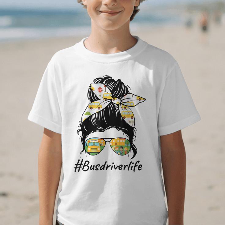 Bus Driver Life Messy Bun Back To School Bus Driver Graphic Kid T-Shirt