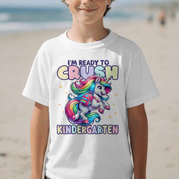 Crush Kindergarten Girls Back To School Unicorn First Day Graphic Kid T-Shirt