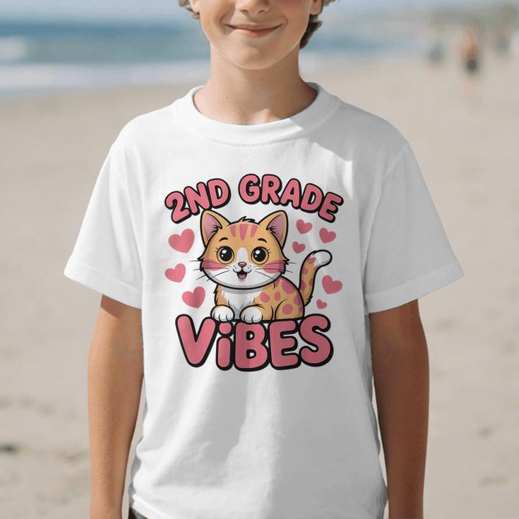 Cute Cat 2nd Grade Vibes Back To School Second Grade Girls Graphic Kid T-Shirt