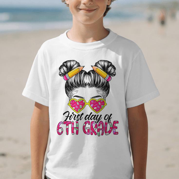 First Day Of 6th Grade Messy Hair Bun Girl Back To School Graphic Kid T-Shirt First Day Of 6th Grade Messy Hair Bun Girl Back To School Graphic Kid T-Shirt