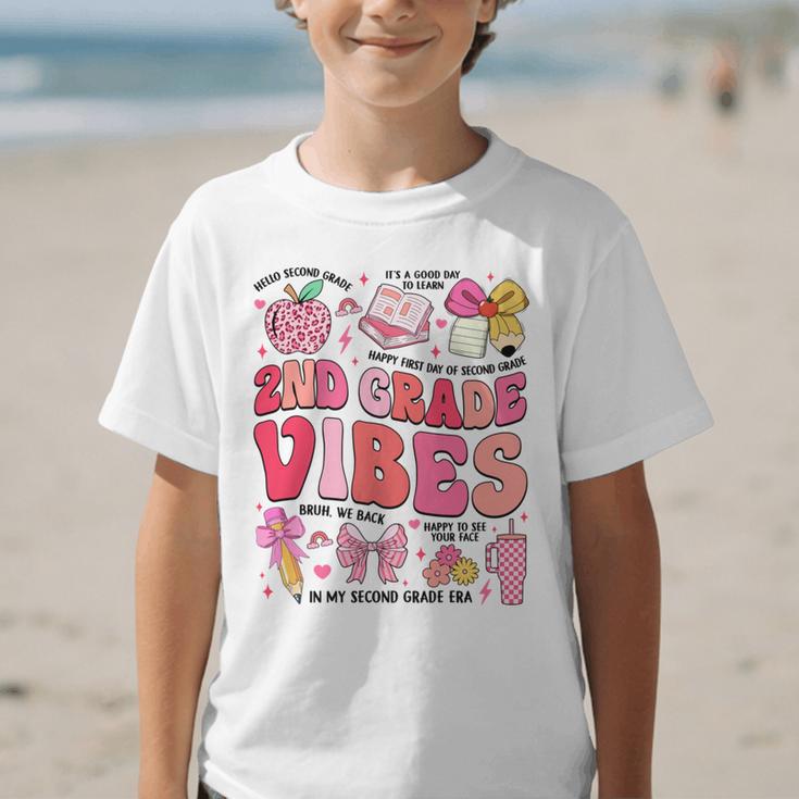 Girls 2nd Grade Vibes Coquette Pink Bow Back To School Graphic Kid T-Shirt