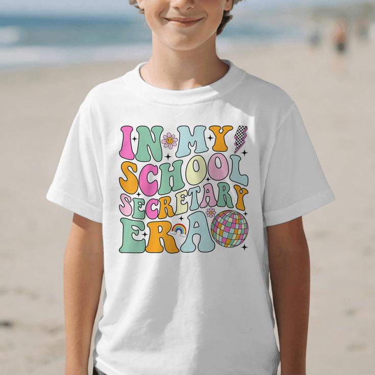 Groovy In My School Secretary Era Back To School Graphic Kid T-Shirt Groovy In My School Secretary Era Back To School Graphic Kid T-Shirt