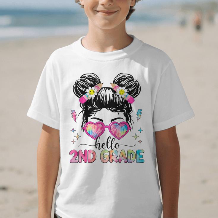 Hello 2nd Grade Messy Bun Back To School First Day Girl Kids Graphic Kid T-Shirt
