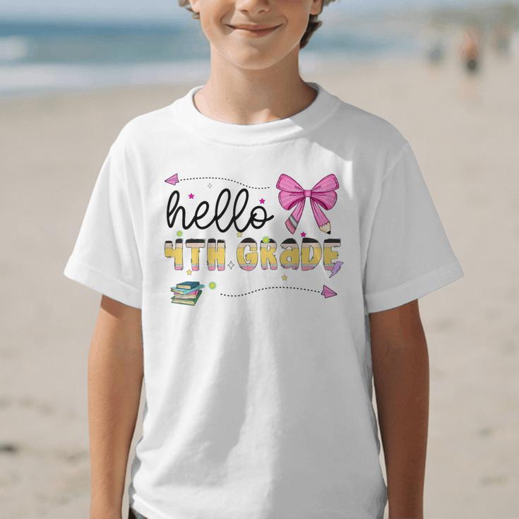 Hello 4th Grade Girls Coquette Fourth Grade Back To School Graphic Kid T-Shirt Hello 4th Grade Girls Coquette Fourth Grade Back To School Graphic Kid T-Shirt