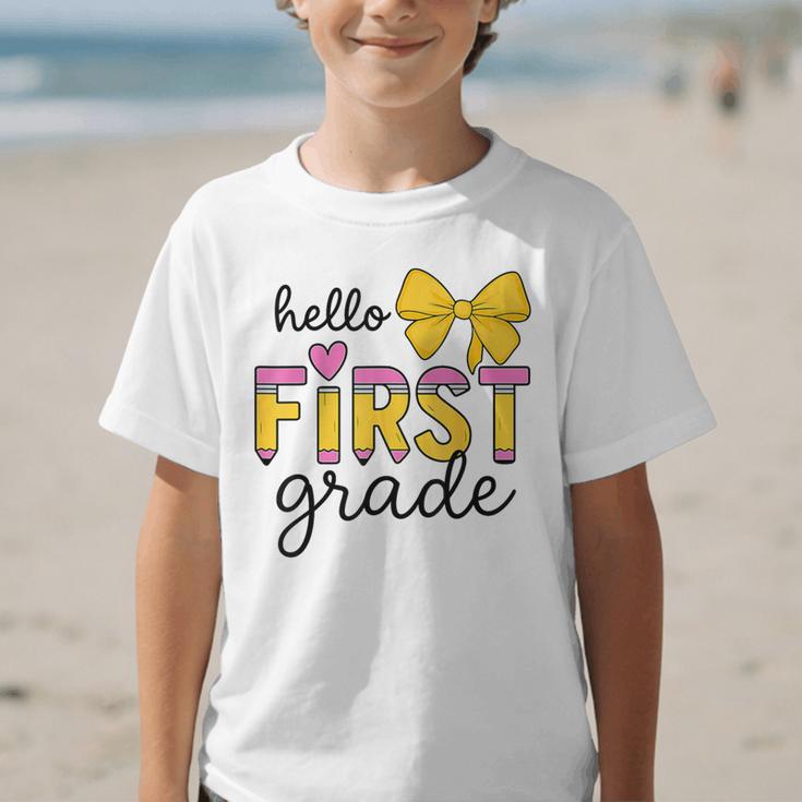 Hello First Grade For Girls Boys Cute Back To School Pencil Graphic Kid T-Shirt