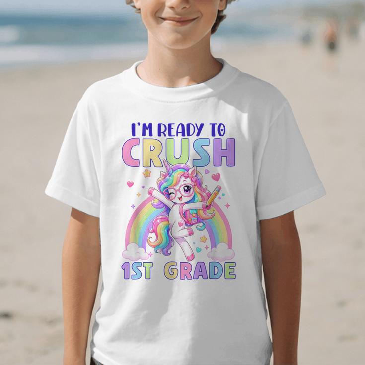 I'm Ready To Crush 1st Grade Unicorn Girls Back To School Graphic Kid T-Shirt I'm Ready To Crush 1st Grade Unicorn Girls Back To School Graphic Kid T-Shirt