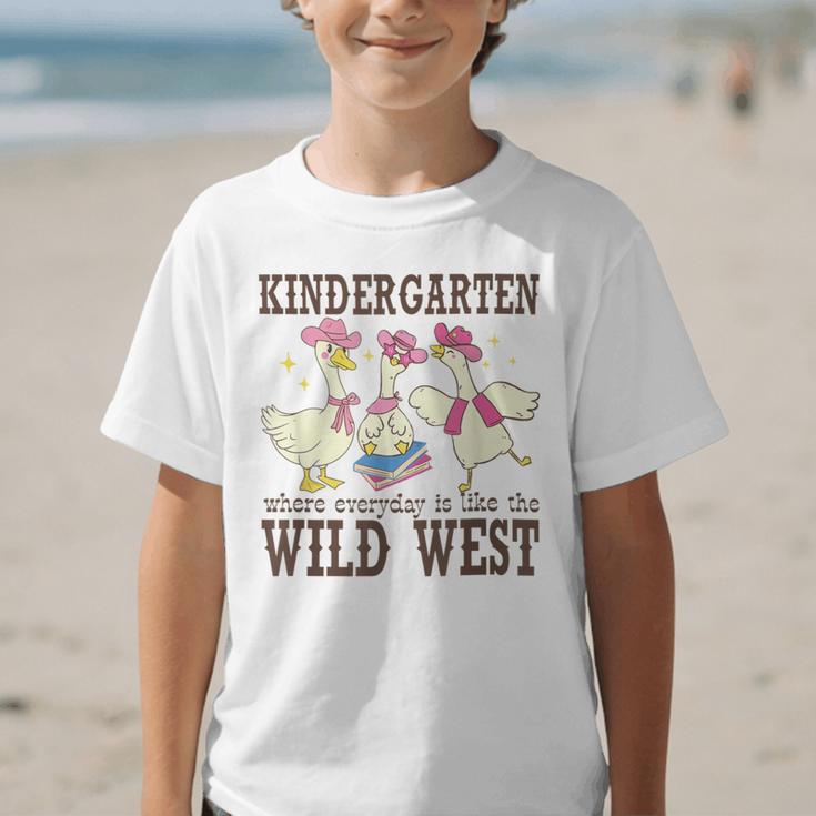 Kindergarten Wild West Goose Cowboy Goose Back To School Graphic Kid T-Shirt Kindergarten Wild West Goose Cowboy Goose Back To School Graphic Kid T-Shirt